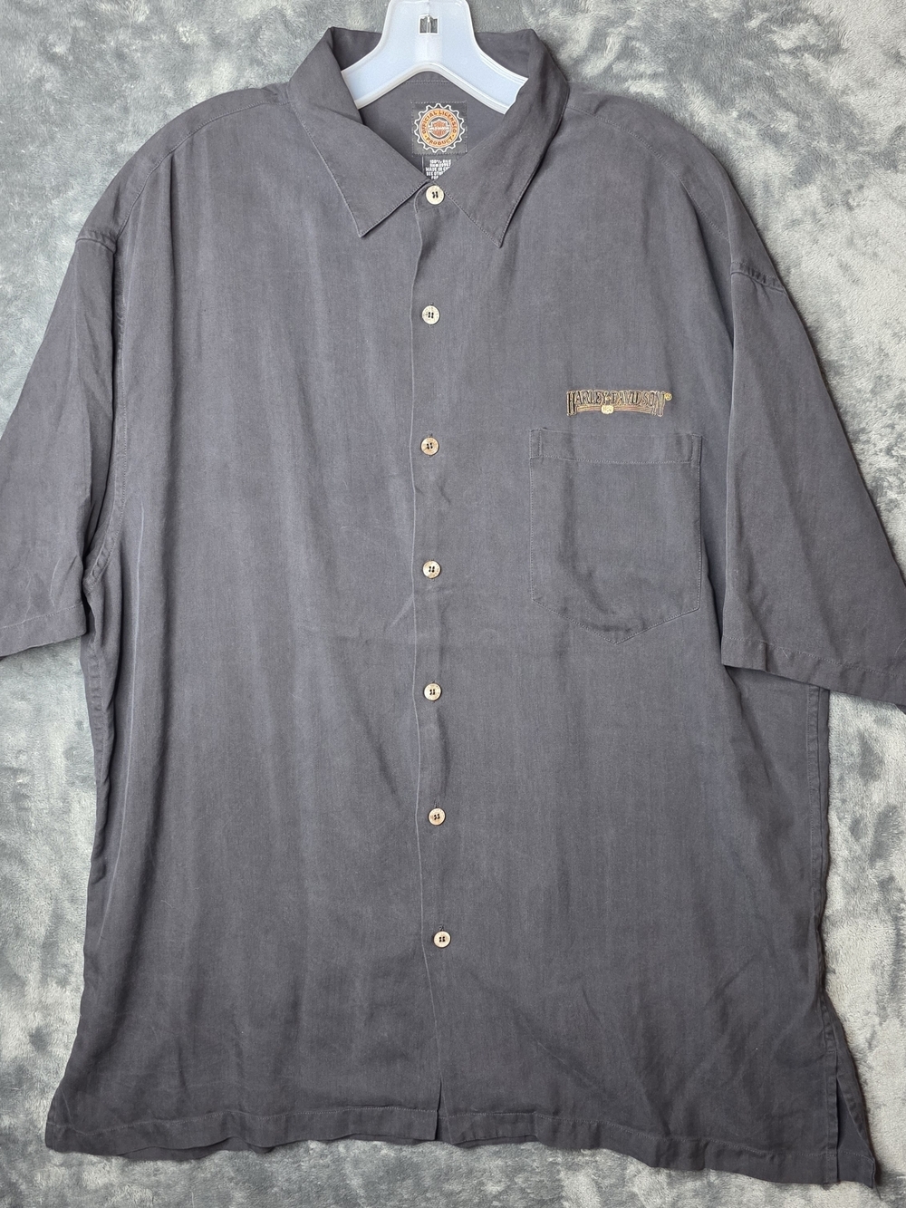 Harley-Davidson 100% Silk Charcoal Short-Sleeve Button-Down Shirt